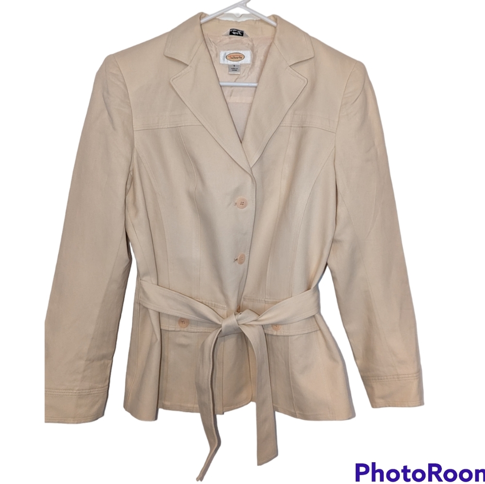 Talbots ivory linen blend tie front blazer size 6